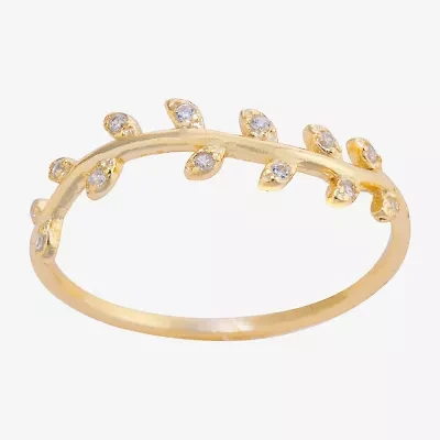Silver Treasures 14K Gold Over Leaf Cubic Zirconia Ring
