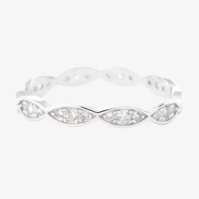 Silver Treasures Womens Cubic Zirconia Sterling Round Delicate Band