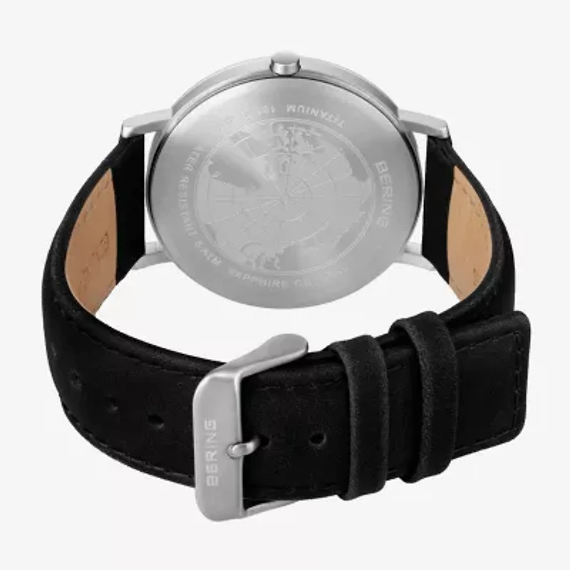 Bering Mens Black Leather Strap Watch 18640-404