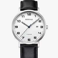 Bering Mens Black Leather Strap Watch 18640-404