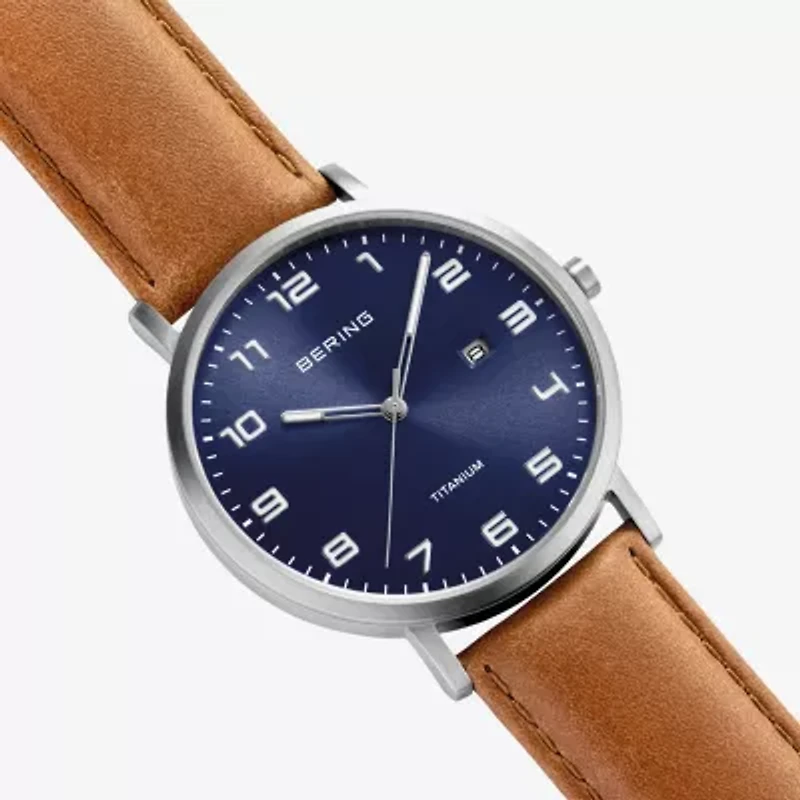Bering Mens Brown Leather Strap Watch 18640-567