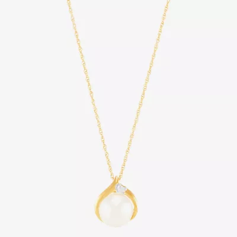 Certified Sofia™ Cultured Freshwater Pearl & Diamond-Accent 10K Gold Pendant Necklace