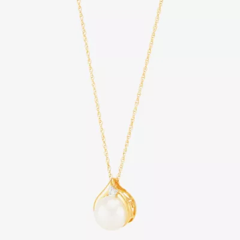 Certified Sofia™ Cultured Freshwater Pearl & Diamond-Accent 10K Gold Pendant Necklace
