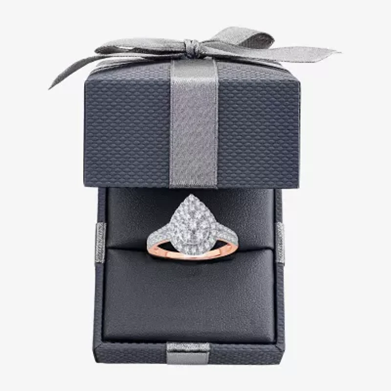 (H-I / I1) Womens 1 CT. T.W. Lab Grown White Diamond 10K or 14K Gold Pear Side Stone Halo Engagement Ring