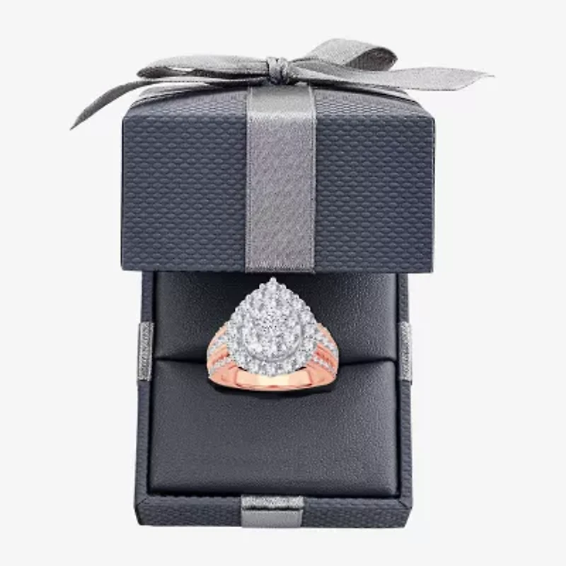 (I / Si1-Si2) Womens 3 CT. T.W. Lab Grown White Diamond 10K Gold Pear Side Stone Halo Engagement Ring