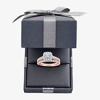 H-I / Si1-Si2) Womens CT. T.W. Lab Grown White Diamond 10K or 14K Gold Cushion Side Stone Halo Bridal Set