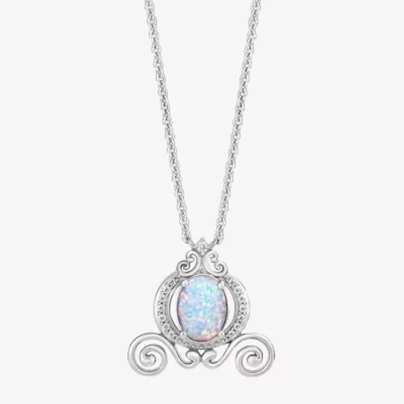 Enchanted Disney Fine Jewelry Womens Diamond Accent Lab Created White Opal Sterling Silver 18 Inch Pendant Necklace