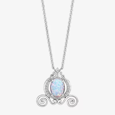 Enchanted Disney Fine Jewelry Womens Diamond Accent Lab Created White Opal Sterling Silver 18 Inch Pendant Necklace