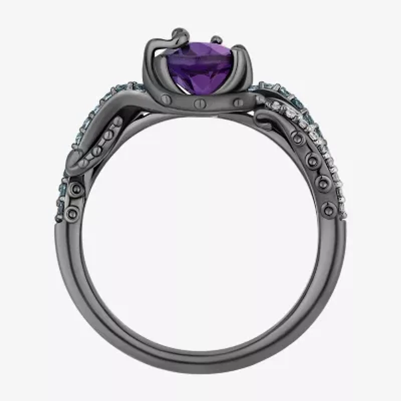 Enchanted Disney Fine Jewelry Womens 1/10 CT. T.W. Lab Created Purple Amethyst Sterling Silver The Little Mermaid Ursula Crossover Side Stone Cocktail Ring
