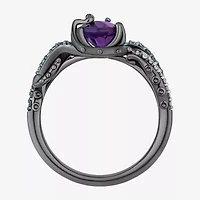 Enchanted Disney Fine Jewelry Womens 1/10 CT. T.W. Lab Created Purple Amethyst Sterling Silver The Little Mermaid Ursula Crossover Side Stone Cocktail Ring