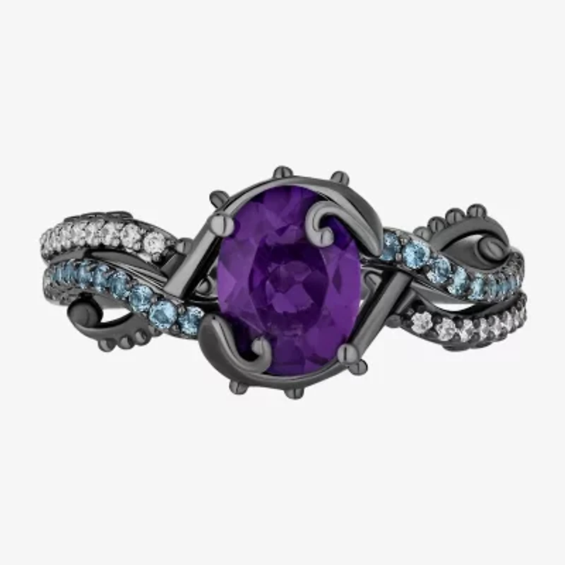 Enchanted Disney Fine Jewelry Womens 1/10 CT. T.W. Lab Created Purple Amethyst Sterling Silver The Little Mermaid Ursula Crossover Side Stone Cocktail Ring