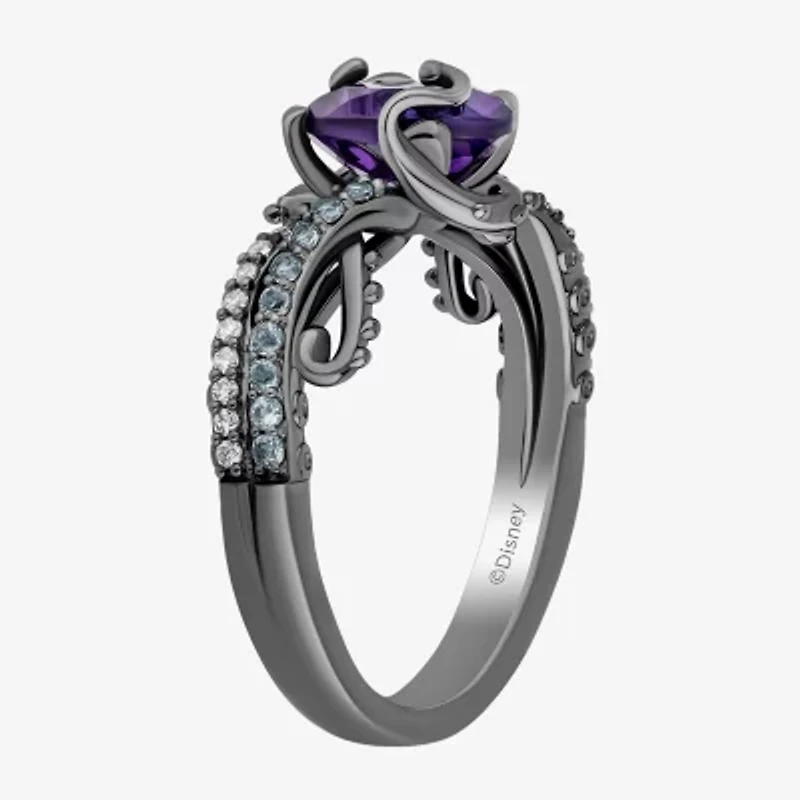 Enchanted Disney Fine Jewelry Womens 1/10 CT. T.W. Lab Created Purple Amethyst Sterling Silver The Little Mermaid Ursula Crossover Side Stone Cocktail Ring