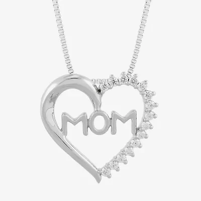 "Mom" (H-I / Si2) Womens 1/4 CT. T.W. Lab Grown White Diamond Sterling Silver Heart 18 Inch Pendant Necklace
