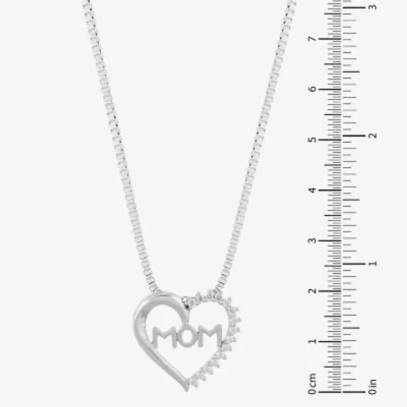 "Mom" (H-I / Si2) Womens 1/4 CT. T.W. Lab Grown White Diamond Sterling Silver Heart 18 Inch Pendant Necklace