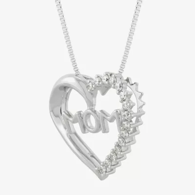 "Mom" (H-I / Si2) Womens 1/4 CT. T.W. Lab Grown White Diamond Sterling Silver Heart 18 Inch Pendant Necklace