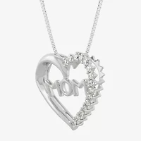 "Mom" (H-I / Si2) Womens 1/4 CT. T.W. Lab Grown White Diamond Sterling Silver Heart 18 Inch Pendant Necklace