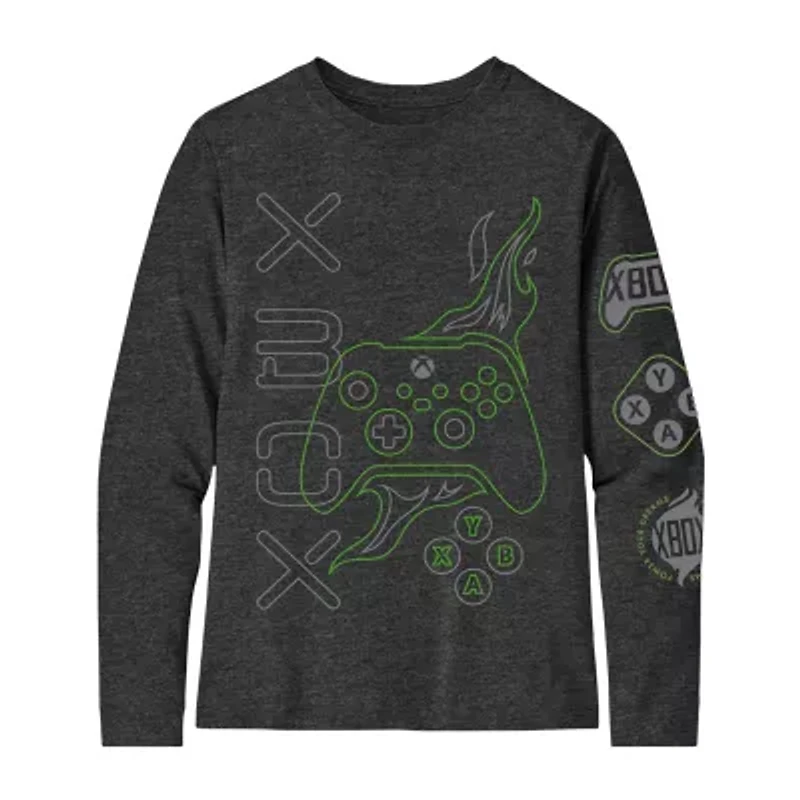 Xbox Little & Big Kid Boys Crew Neck Long Sleeve Regular Fit Graphic T-Shirt
