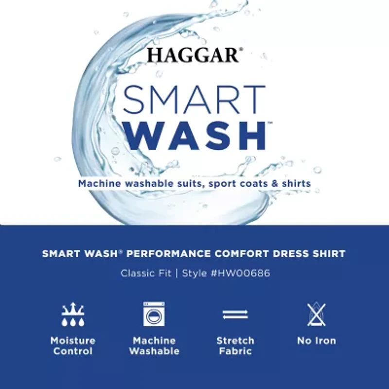 Haggar Smart Wash Mens Classic Fit Easy Care Long Sleeve Dress Shirt
