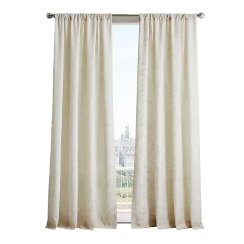 Martha Stewart Metallic Leaves Rod Pocket Light-Filtering Set of 2 Curtain Panel