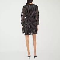 CeCe Womens Long Sleeve Polka Dot Fit + Flare Dress