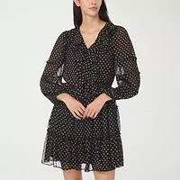 CeCe Womens Long Sleeve Polka Dot Fit + Flare Dress