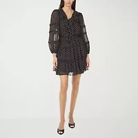 CeCe Womens Long Sleeve Polka Dot Fit + Flare Dress