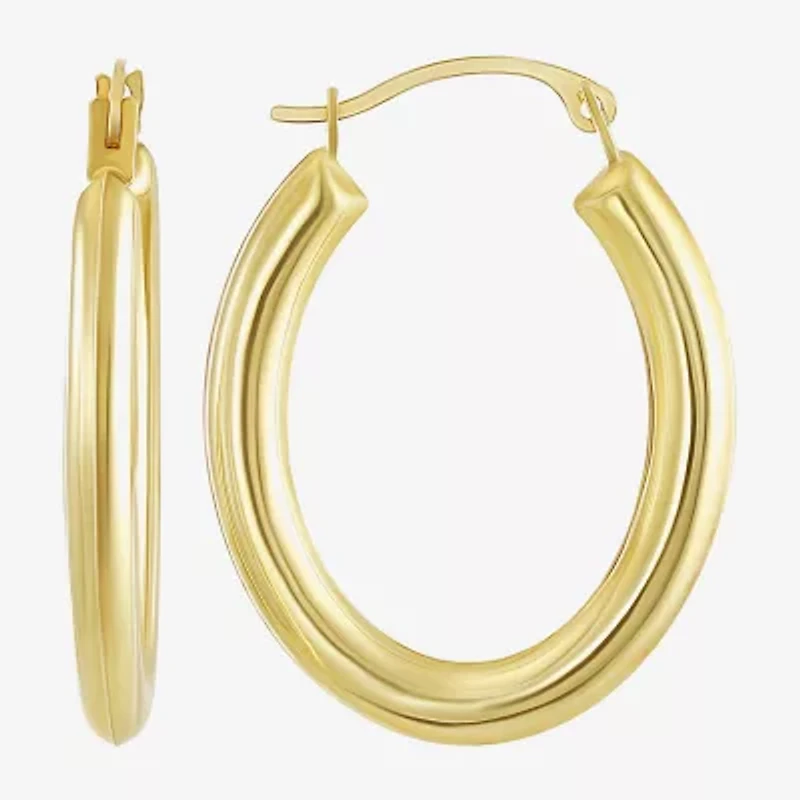 Womens 14K Gold 25mm Oval Hoop Earrings