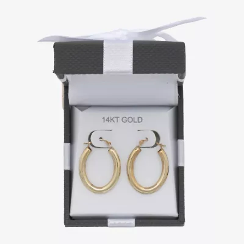 Womens 14K Gold 25mm Oval Hoop Earrings
