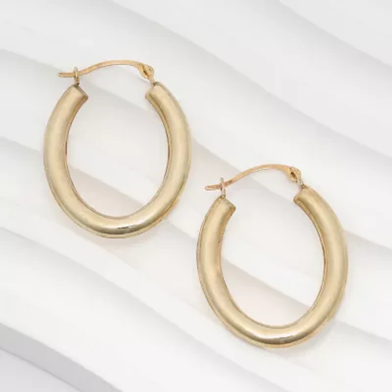 Womens 14K Gold 25mm Oval Hoop Earrings