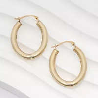 Womens 14K Gold 25mm Oval Hoop Earrings