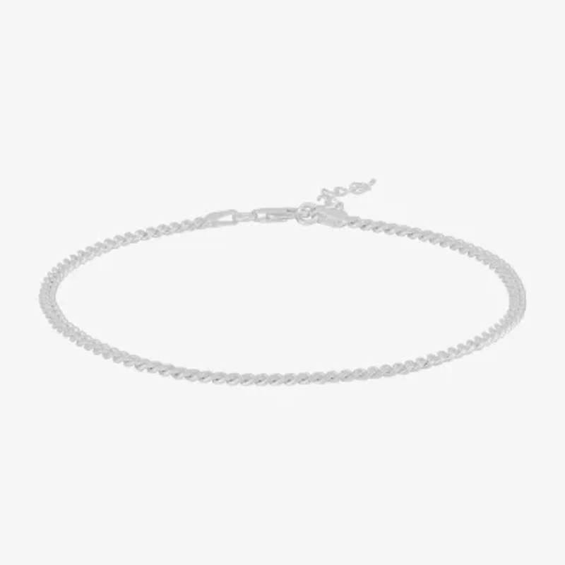 Womens Sterling Silver 10 Inch Solid Curb Ankle Bracelet