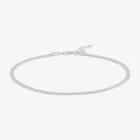 Womens Sterling Silver 10 Inch Solid Curb Ankle Bracelet
