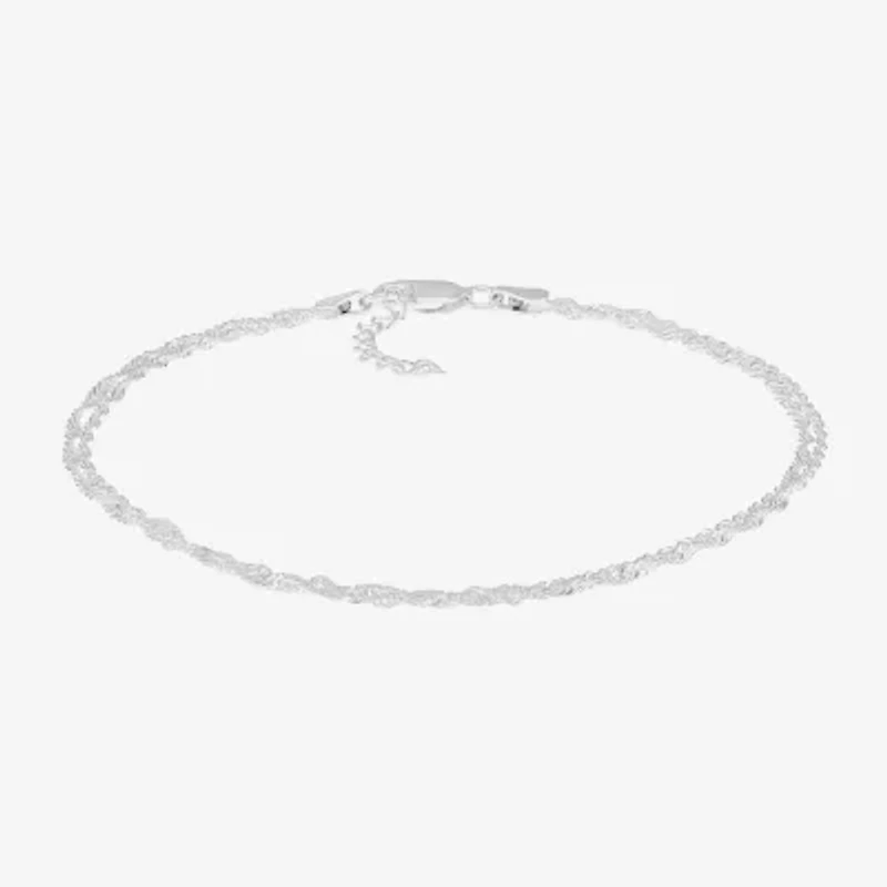 Made in Italy Womens Sterling Silver 10 Inch Solid Link Ankle Bracelet
