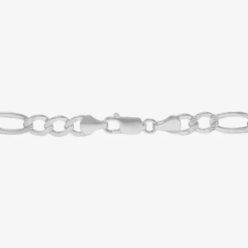 Womens Sterling Silver 8 1/2 Inch Solid Figaro Chain Bracelet