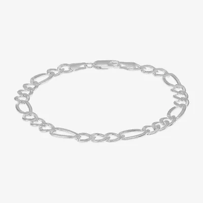 Womens Sterling Silver 8 1/2 Inch Solid Figaro Chain Bracelet