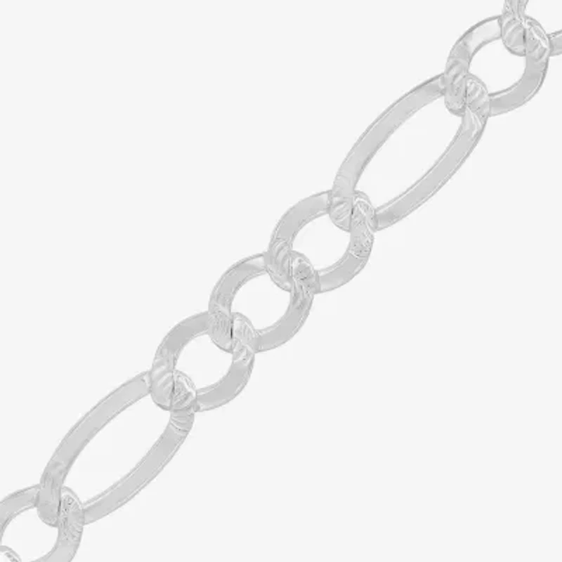 Womens Sterling Silver 8 1/2 Inch Solid Figaro Chain Bracelet