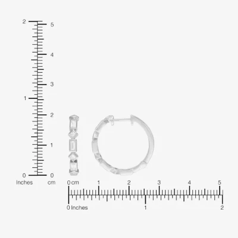 Diamonart Womens Lab Created White Cubic Zirconia Sterling Silver Hoop Earrings