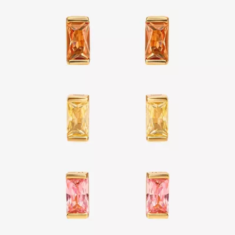 Limited Quantities! Womens Multi Color Cubic Zirconia Sterling Silver 3 Pair Earring Set