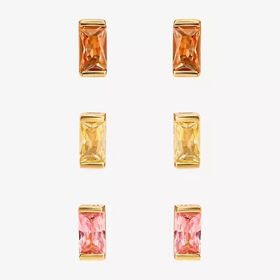 Limited Quantities! Womens Multi Color Cubic Zirconia Sterling Silver 3 Pair Earring Set