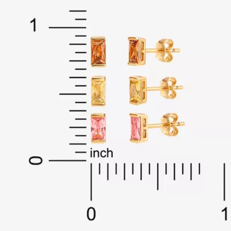 Limited Quantities! Womens Multi Color Cubic Zirconia Sterling Silver 3 Pair Earring Set