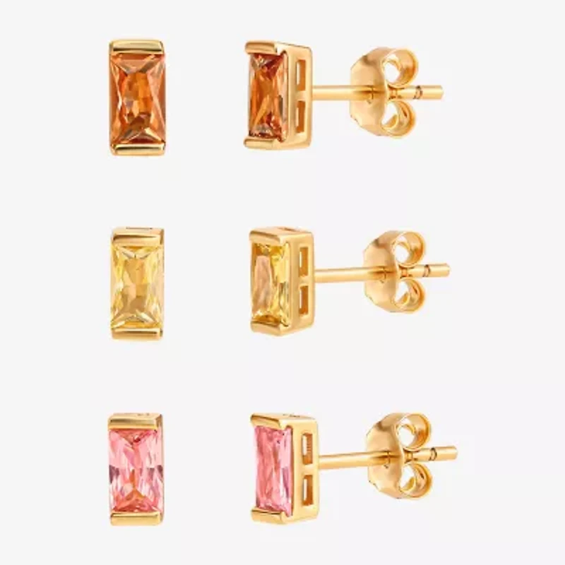 Limited Quantities! Womens Multi Color Cubic Zirconia Sterling Silver 3 Pair Earring Set