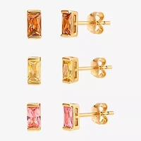 Limited Quantities! Womens Multi Color Cubic Zirconia Sterling Silver 3 Pair Earring Set