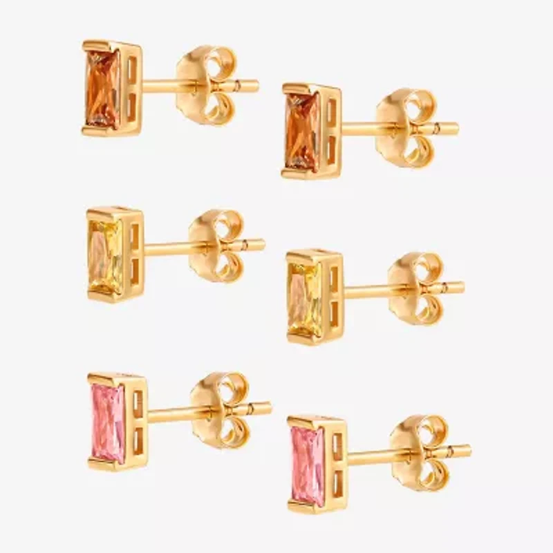 Limited Quantities! Womens Multi Color Cubic Zirconia Sterling Silver 3 Pair Earring Set