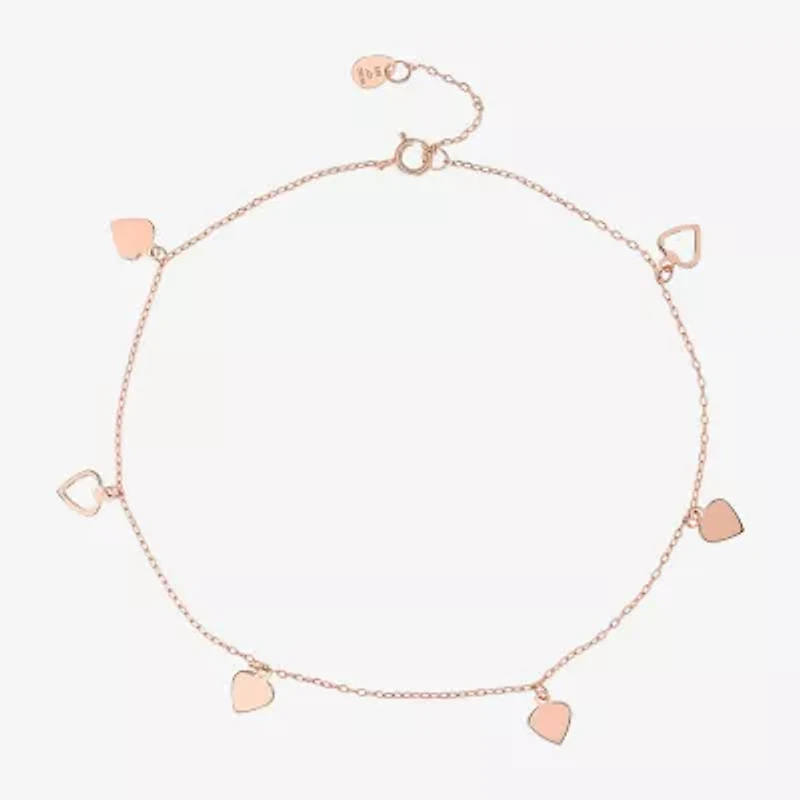 Limited Quantities! Womens 18K Rose Gold Over Silver 9 Inch Solid Heart Ankle Bracelet
