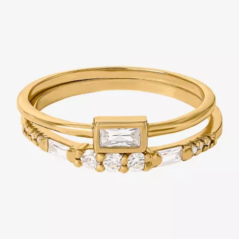 Limited Quantities! Womens White Cubic Zirconia 14K Gold Over Silver Ring Set