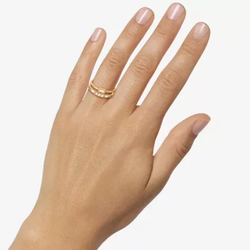 Limited Quantities! Womens White Cubic Zirconia 14K Gold Over Silver Ring Set