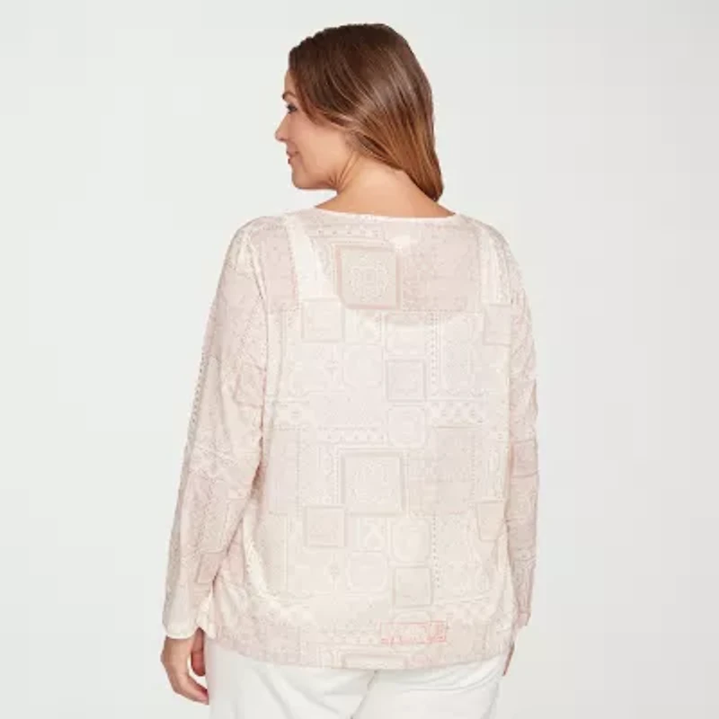 Hearts Of Palm Womens Plus Keyhole Neck Long Sleeve T-Shirt