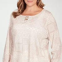 Hearts Of Palm Womens Plus Keyhole Neck Long Sleeve T-Shirt