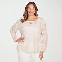 Hearts Of Palm Womens Plus Keyhole Neck Long Sleeve T-Shirt