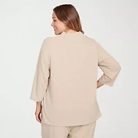 Hearts Of Palm Plus Womens Asymmetrical Neck Long Sleeve Tunic Top